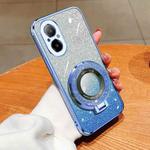 For Realme C67 4G Plated Gradient Glitter Round Holder TPU Phone Case(Sierra Blue)