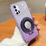 For Realme GT 5G Plated Gradient Glitter Round Holder TPU Phone Case(Purple)