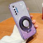 For Realme XT Plated Gradient Glitter Round Holder TPU Phone Case(Purple)