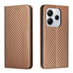 For Redmi Note 14 4G 163.25mm Carbon Fiber Texture Magnetic Flip Leather Phone Case(Brown)