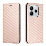 For Redmi Note 14 4G 163.25mm Carbon Fiber Texture Magnetic Flip Leather Phone Case(Rose Gold)