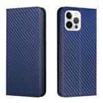 For iPhone 16 Pro Carbon Fiber Texture Magnetic Flip Leather Phone Case(Blue)