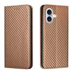 For iPhone 16 Plus Carbon Fiber Texture Magnetic Flip Leather Phone Case(Brown)