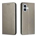 For iPhone 16 Plus Carbon Fiber Texture Magnetic Flip Leather Phone Case(Grey)