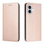 For iPhone 16 Plus Carbon Fiber Texture Magnetic Flip Leather Phone Case(Rose Gold)