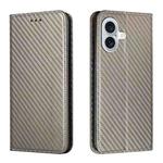 For iPhone 16 Carbon Fiber Texture Magnetic Flip Leather Phone Case(Grey)