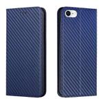 For iPhone 16e Carbon Fiber Texture Magnetic Flip Leather Phone Case(Blue)