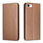 For iPhone 16e Carbon Fiber Texture Magnetic Flip Leather Phone Case(Brown)