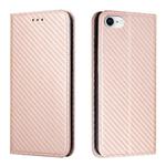 For iPhone 16e Carbon Fiber Texture Magnetic Flip Leather Phone Case(Rose Gold)
