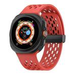 For Samsung Galaxy Watch Ultra 47mm Hole Style Plastic Connector Magnetic Folding Buckle Silicone Watch Band(Red)