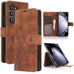 For Samsung Galaxy Z Fold6 Orchid Butterfly Embossed Leather Phone Case(Brown)