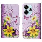 For Xiaomi Redmi 13 4G Colored Drawing Pattern Leather Phone Case(Yellow Flower Butterfly)