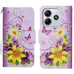 For Redmi Note 14 5G Colored Drawing Pattern Leather Phone Case(Yellow Flower Butterfly)