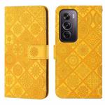 For OPPO Reno12 Pro Global Ethnic Style Embossed Pattern Leather Phone Case(Yellow)