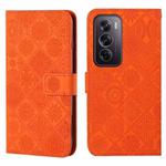 For OPPO Reno12 Pro Global Ethnic Style Embossed Pattern Leather Phone Case(Orange)