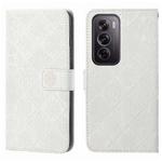 For OPPO Reno12 Pro Global Ethnic Style Embossed Pattern Leather Phone Case(White)