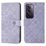 For OPPO Reno12 Pro Global Ethnic Style Embossed Pattern Leather Phone Case(Purple)