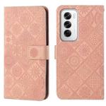 For OPPO Reno12 5G Global Ethnic Style Embossed Pattern Leather Phone Case(Pink)