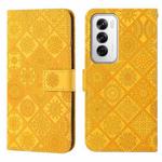 For OPPO Reno12 5G Global Ethnic Style Embossed Pattern Leather Phone Case(Yellow)