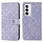 For OPPO Reno12 5G Global Ethnic Style Embossed Pattern Leather Phone Case(Purple)