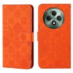 For OPPO Reno12 F Global Ethnic Style Embossed Pattern Leather Phone Case(Orange)