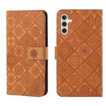 For Samsung Galaxy S25 5G Ethnic Style Embossed Pattern Leather Phone Case(Brown)