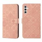 For Samsung Galaxy S25 5G Ethnic Style Embossed Pattern Leather Phone Case(Pink)
