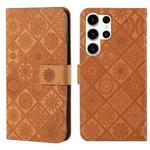 For Samsung Galaxy S25 Ultra 5G Ethnic Style Embossed Pattern Leather Phone Case(Brown)