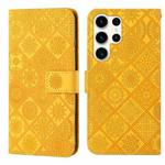 For Samsung Galaxy S25 Ultra 5G Ethnic Style Embossed Pattern Leather Phone Case(Yellow)