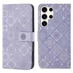 For Samsung Galaxy S25 Ultra 5G Ethnic Style Embossed Pattern Leather Phone Case(Purple)
