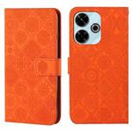 For Redmi 13 4G Ethnic Style Embossed Pattern Leather Phone Case(Orange)