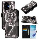 For Honor 300 Colored Drawing Pattern Plain Weave Leather Phone Case(Black And White Tiger)