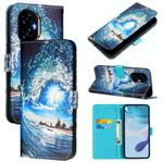 For Honor 300 Colored Drawing Pattern Plain Weave Leather Phone Case(Waves And Sun)