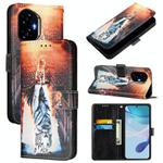 For Honor 300 Colored Drawing Pattern Plain Weave Leather Phone Case(Cats And Tigers)