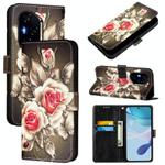 For Honor 300 Pro / 300 Ultra Colored Drawing Pattern Plain Weave Leather Phone Case(Roses On Black)