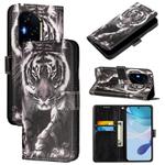 For Honor 300 Pro / 300 Ultra Colored Drawing Pattern Plain Weave Leather Phone Case(Black And White Tiger)
