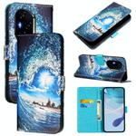 For Honor 300 Pro / 300 Ultra Colored Drawing Pattern Plain Weave Leather Phone Case(Waves And Sun)