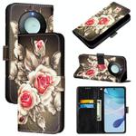 For Honor X9c Smart 5G Colored Drawing Pattern Plain Weave Leather Phone Case(Roses On Black)