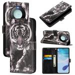 For Honor X9c Smart 5G Colored Drawing Pattern Plain Weave Leather Phone Case(Black And White Tiger)