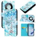 For Honor X9c Smart 5G Colored Drawing Pattern Plain Weave Leather Phone Case(Tower Butterfly)