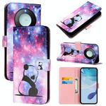 For Honor X9c Smart 5G Colored Drawing Pattern Plain Weave Leather Phone Case(Baby Panda)