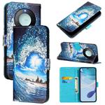 For Honor X9c Smart 5G Colored Drawing Pattern Plain Weave Leather Phone Case(Waves And Sun)