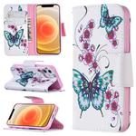For iPhone 12 mini Colored Drawing Pattern Horizontal Flip Leather Case with Holder & Card Slots & Wallet(Peach Blossom and Butterfly)