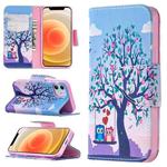 For iPhone 12 mini Colored Drawing Pattern Horizontal Flip Leather Case with Holder & Card Slots & Wallet(Two Owls)