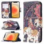 For iPhone 12 mini Colored Drawing Pattern Horizontal Flip Leather Case with Holder & Card Slots & Wallet(Flowers and Elephant)