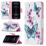For iPhone 12 / 12 Pro Colored Drawing Pattern Horizontal Flip Leather Case with Holder & Card Slots & Wallet(Peach Blossom and Butterfly)