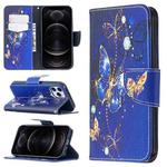 For iPhone 12 / 12 Pro Colored Drawing Pattern Horizontal Flip Leather Case with Holder & Card Slots & Wallet(Purple Butterfly)