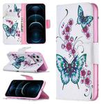 For iPhone 12 Pro Max Colored Drawing Pattern Horizontal Flip Leather Case with Holder & Card Slots & Wallet(Peach Blossom and Butterfly)