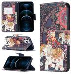 For iPhone 12 Pro Max Colored Drawing Pattern Horizontal Flip Leather Case with Holder & Card Slots & Wallet(Flowers and Elephant)