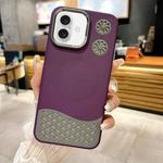 For iPhone 16 Leather Textured Fan Hollow Cooling MagSafe Magnetic Phone Case(Purple)